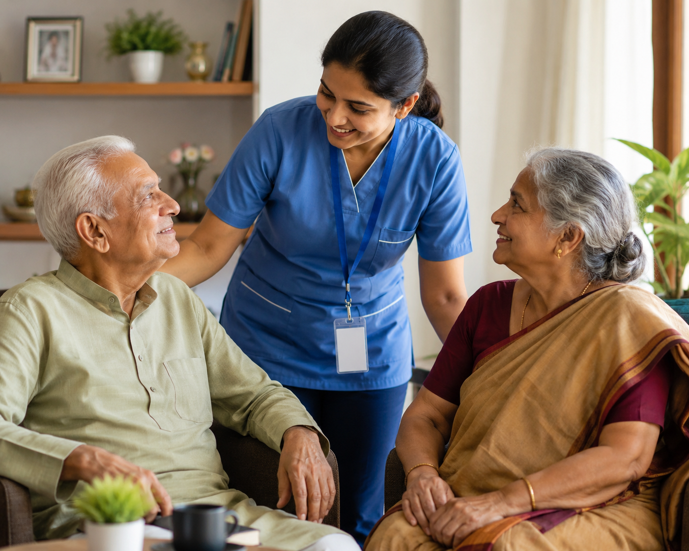 Caregiver assisting an elderly woman at home, providing compassionate personal care