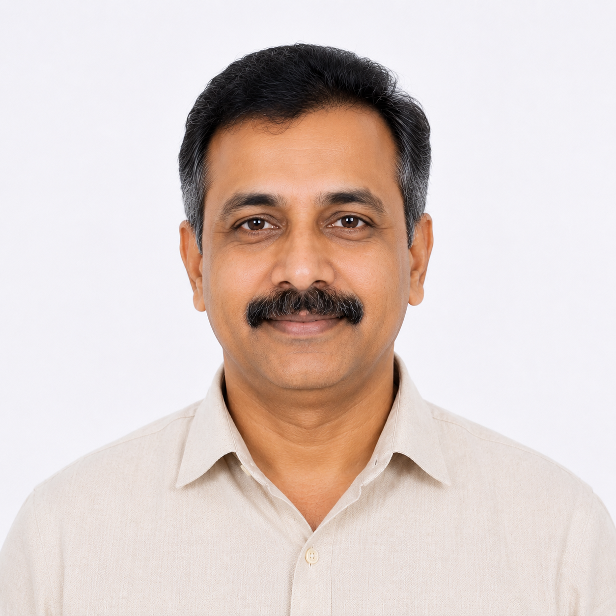 Smiling middle-aged Indian man sharing his positive experience with TEREZA CARE home nursing and elderly care services in Kerala.